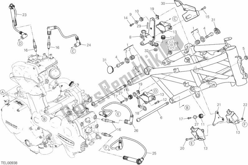All parts for the Frame of the Ducati Multistrada 1200 S Pikes Peak Thailand 2017 All parts for the Frame of the Ducati Multistrada 1200 S Pikes Peak Thailand 2017